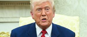 Donald Trump spricht bei einem Meeting mit dem Israelischen Premierminister Benjamin Netanyahu im Oval Office am 7. April.