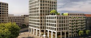 Eine Simulation eines geplanten Büro- und Wohngebäudes am Adenauerplatz in Berlin-Charlottenburg. 