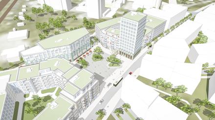 Wie soll der neu zu bauende Stadtplatz am S-Bahnhof Lichterfelde-Süd einmal aussehen? Auf jeden Fall nicht so wie auf der reinen Modell-Skizze der Groth Gruppe.