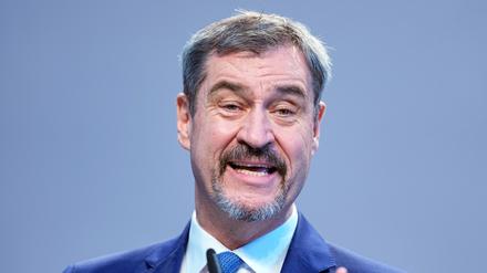 Markus Söder, Ministerpräsident von Bayern und CSU-Vorsitzender, spricht bei einer Pressekonferenz der Parteivorsitzenden von Union und SPD zur Vorstellung des Koalitionsvertrages im Paul-Löbe-Haus.