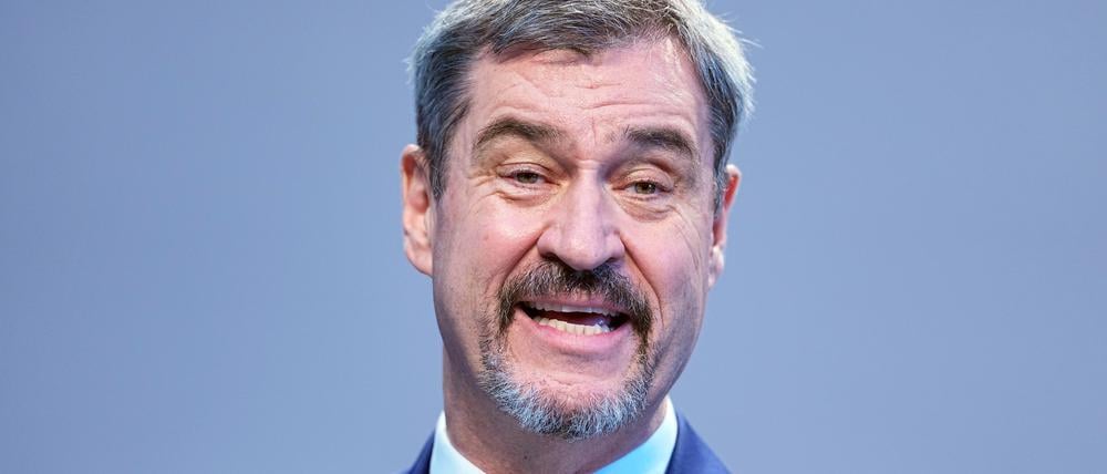 Markus Söder, Ministerpräsident von Bayern und CSU-Vorsitzender, spricht bei einer Pressekonferenz der Parteivorsitzenden von Union und SPD zur Vorstellung des Koalitionsvertrages im Paul-Löbe-Haus.