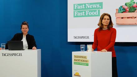 Anke Myrrhe und Sarah Wiener bei der Veranstaltungsreihe „Tagesspiegel macht Schule – gesund & informiert“.
