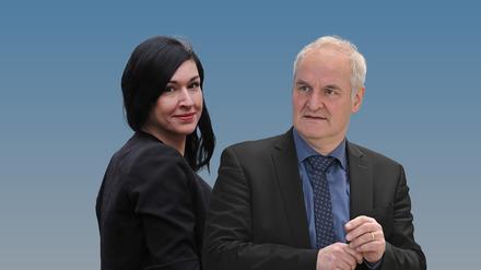 Noosha Aubel und Bernd Rubelt (beide parteilos) auf einer Fotomontage. Sie könnten um die Nachfolge von Mike Schubert (SPD) antreten. 
