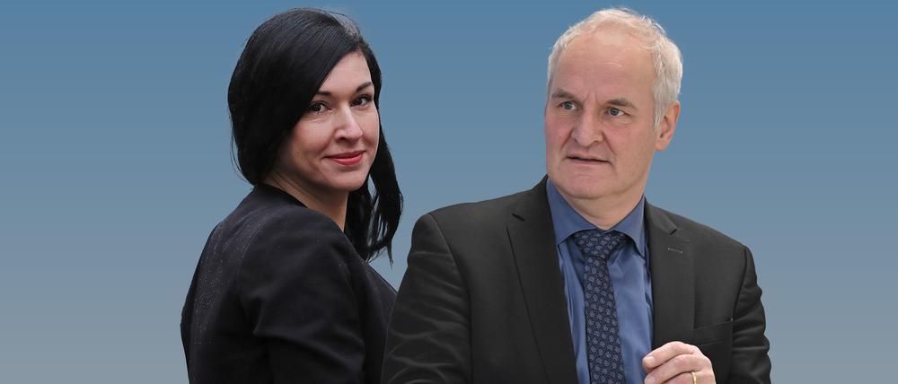 Noosha Aubel und Bernd Rubelt (beide parteilos) auf einer Fotomontage. Sie könnten um die Nachfolge von Mike Schubert (SPD) antreten.