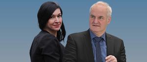 Noosha Aubel und Bernd Rubelt (beide parteilos) auf einer Fotomontage. Sie könnten um die Nachfolge von Mike Schubert (SPD) antreten. 