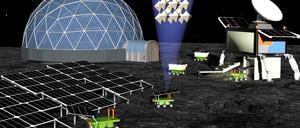 So stellen sich die Wissenschaftler von der Uni Potsdam und der TU Berlin die Produktion von Solarzellen auf dem Mond vor (künstlerische Darstellung).