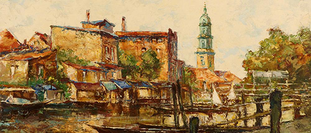 So hat Gerhard Graf die Alte Fahrt mit Blick auf die Heiligengeistkirche um 1920 gemalt.