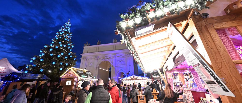 Potsdam, Weihnachtsmarkt, Blauer Lichterglanz