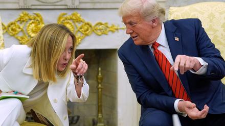 Trump und Meloni scherzten bei einem Treffen miteinander. 