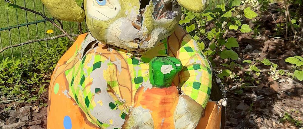 Eine Waschbärin hat sich einen Osterhasen als sicheren Ort für ihre Jungen ausgesucht.