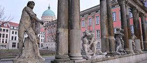 Potsdam, 10.02.2025, Lokales, Ringerkolonnade, Am Steubenplatz, Gladiator, Figuren, Figur, Vandalismus, Vandalismusschäden, Vandalismusschaeden, Foto: Ottmar Winter PNN ACHTUNG: Foto ist ausschließlich für redaktionelle Berichterstattung der PNN und des TGSP! Eine kommerzielle Nutzung, z.B. Werbung, ist ausgeschlossen. Die Weitergabe an nicht autorisierte Dritte, insbesondere eine weitergehende Vermarktung über Bilddatenbanken, ist unzulässig.