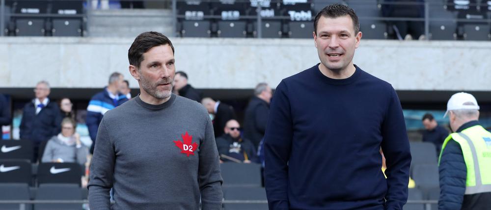 Herthas Sportdirektor Benjamin Weber (rechts) hat mit der Verpflichtung von Trainer Stefan Leitl eine gute Entscheidung getroffen.