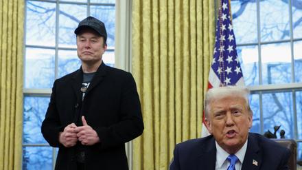 US-Präsident Donald Trump spricht neben Elon Musk (Symbolbild).