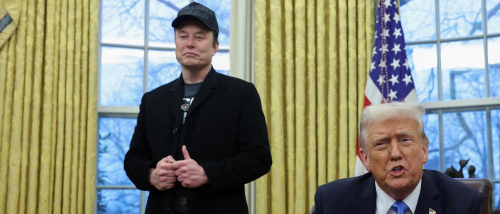 US-Präsident Donald Trump spricht neben Elon Musk (Symbolbild).