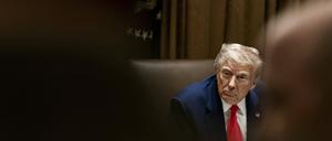 US-Präsident Donald Trump während einer Kabinettssitzung Mitte April. Seine Regierung sucht nach dem Gerichtsurteil nach neuen Wegen für seine Zölle.