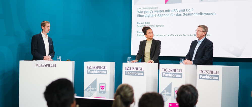 v.l.n.r.: Göpel, Tagesspiegel, Adjei, gematik, Ballast, TK