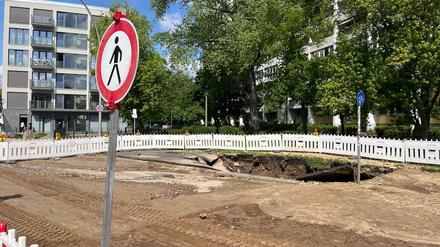 Der Ort des Wasserrohrbruchs in Friedrichshain.