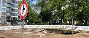 Der Ort des Wasserrohrbruchs in Friedrichshain.