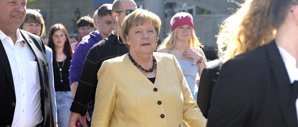 Angela Merkel bei einer Bibelstunde mit der Ex-Bundeskanzlerin beim 39. Deutschen Evangelischen Kirchentag in Halle 4 auf dem Messegelände.