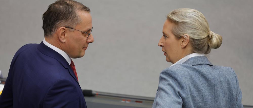 Die AfD-Vorsitzende Tino Chrupalla und Alice Weidel.
