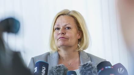 Nancy Faeser bei ihrer letzten PK als Bundesinnenministerin.