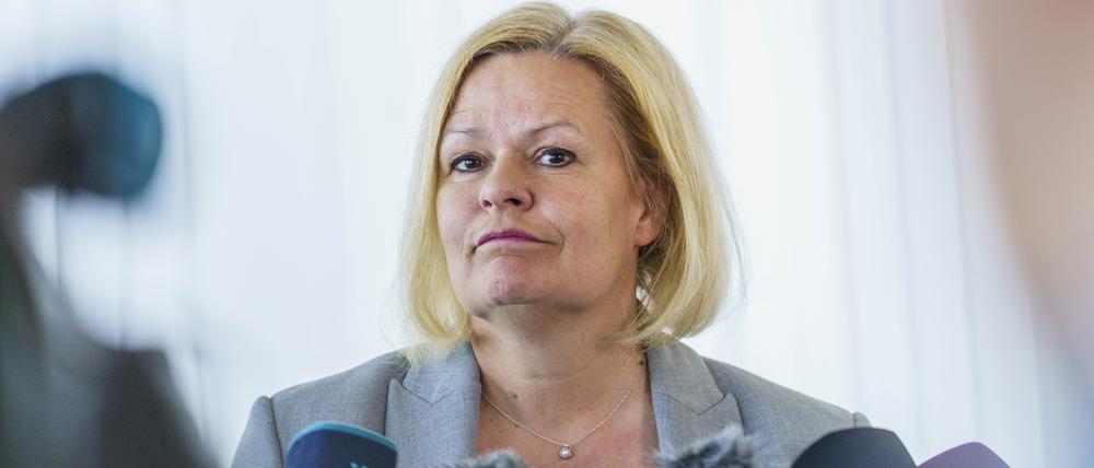 Nancy Faeser bei ihrer letzten PK als Bundesinnenministerin.