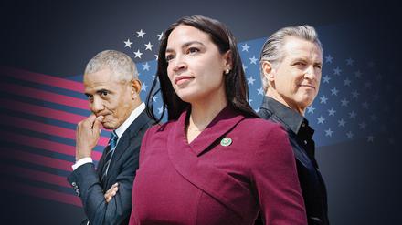 US-Demokraten Barack Obama (l.), Alexandria Ocasio-Cortez und Gavin Newsom. Können sie die Wende bringen?