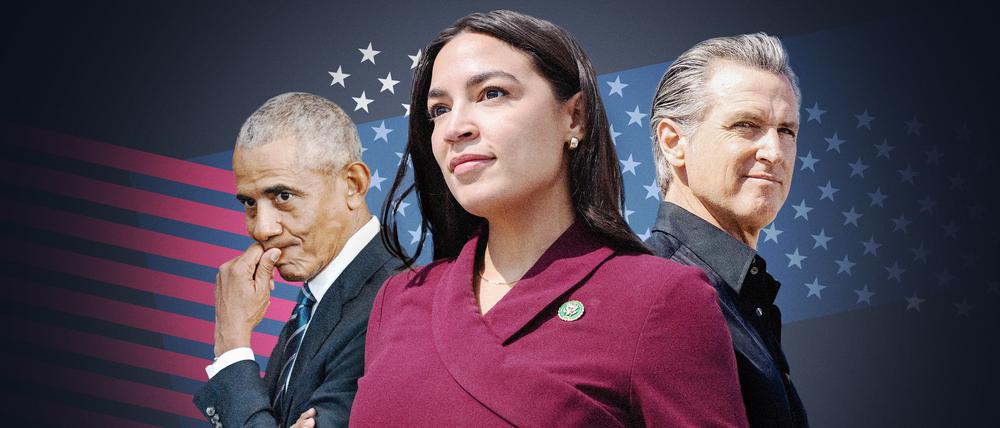 US-Demokraten Barack Obama (l.), Alexandria Ocasio-Cortez und Gavin Newsom. Können sie die Wende bringen?