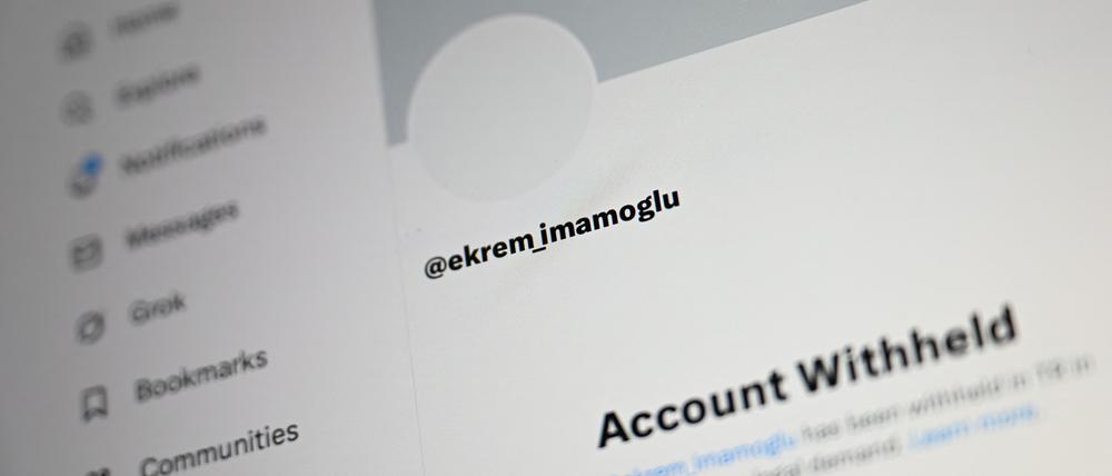 Das Konto von Ekrem Imamoglu bei der Online-Plattform X ist in der Türkei gesperrt.