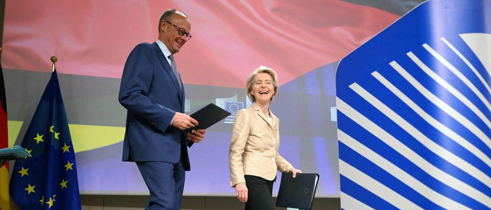 Ursula von der Leyen und Friedrich Merz bei der gemeinsamen Pressekonferenz.