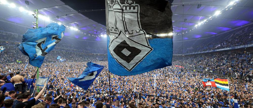 Platzsturm nach Aufstieg: HSV-Fans auf dem Rasen des Volksparkstadions.