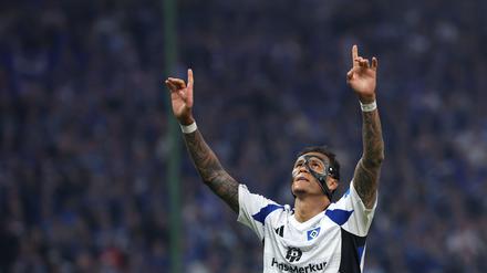 Stürmer Davie Selke ist mit dem HSV in die Bundesliga aufgestiegen.