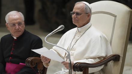 Papst Leo XIV. trifft sich zur Audienz mit internationalen Medienvertretern in der Halle Paul VI. im Vatikan.