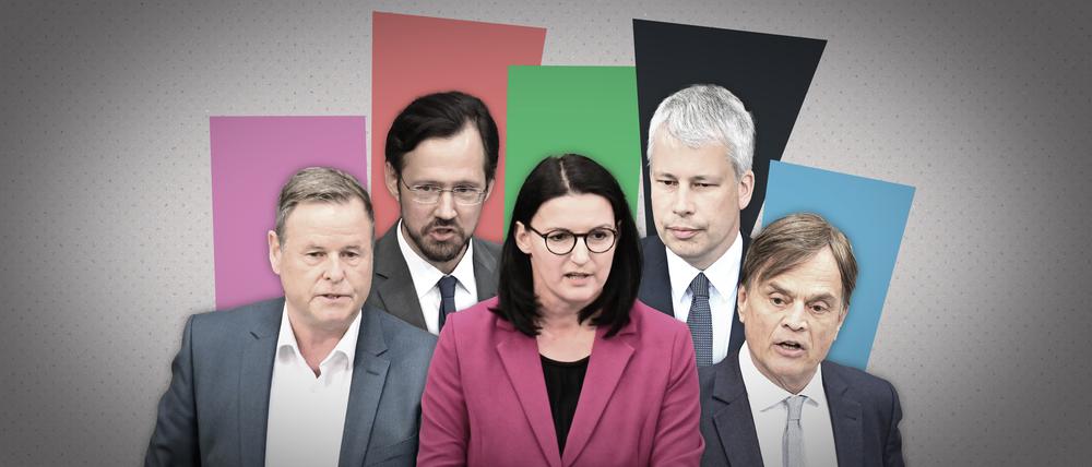 Von links nach rechts: Christian Görke (Die Linke), Dirk Wiese (SPD), Irene Mihalic (Grüne), Steffen Bilger (CDU), Bernd Baumann (AFD)