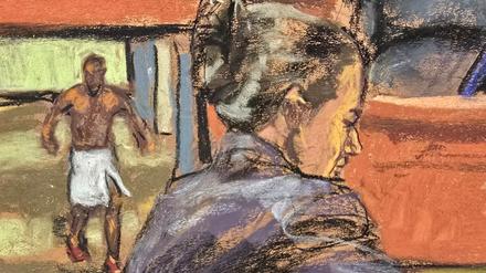 Zeichnung, die während des Prozesses gegen Combs entstand.