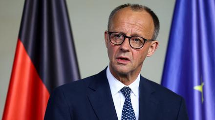 Bundeskanzler Friedrich Merz nimmt an einer Pressekonferenz mit UN-Generalsekretär Antonio Guterres (nicht im Bild) in Berlin teil (Archivbild vom 14. Mai).