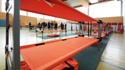 Die Turmhalle der Grundschule am Bornstedter Feld wurde beispielhaft zu einer Anlaufstelle in Sachen  Katastrophenschutz gemacht. 