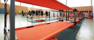 Die Turmhalle der Grundschule am Bornstedter Feld wurde beispielhaft zu einer Anlaufstelle in Sachen  Katastrophenschutz gemacht. 