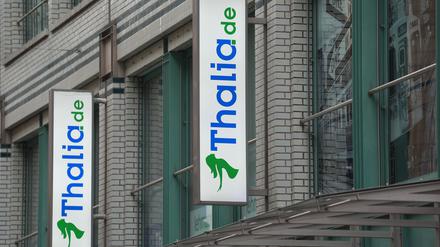Das Thalia-Logo an einer Filiale der Buchhandelskette.