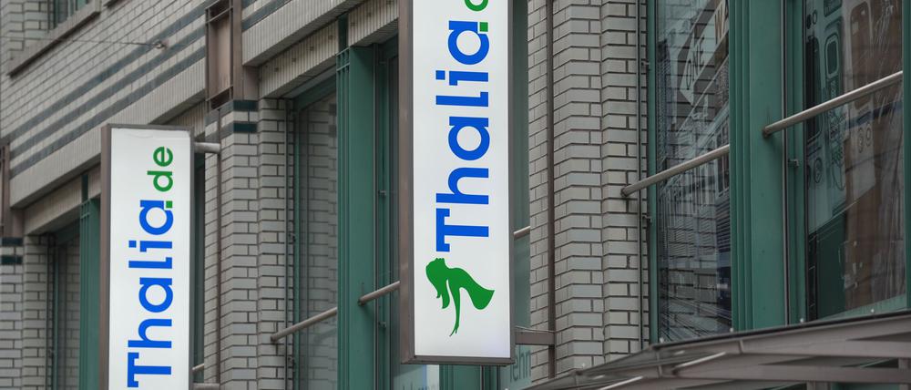 Das Thalia-Logo an einer Filiale der Buchhandelskette.