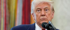 US-Präsident Donald Trump spricht im Weißen Haus zu Journalisten.