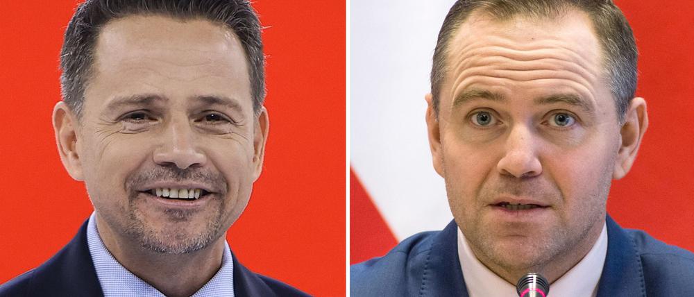 Der Warschauer Oberbürgermeister Rafal Trzaskowski (links) und der Historiker Karol Nawrocki gelten als Favoriten im Rennen um die polnische Präsidentschaft. (Archivbilder)