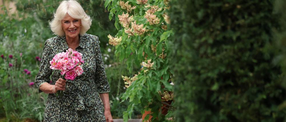 Königin Camilla hält die „King's Rose“.