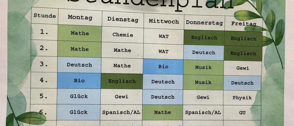 Stundenplan der Berthold-Otto-Schule