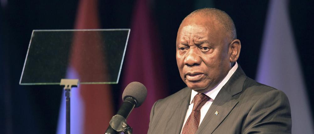 Der südafrikanische Präsident Cyril Ramaphosa bei der Eröffnungssitzung des G20-Außenministertreffens.