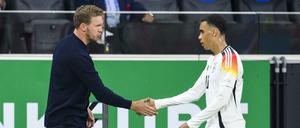 Auf Jamal Musiala (r.) muss Bundestrainer Julian Nagelsmann beim Final Four verzichten.