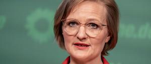 Franziska Brantner, Bundesvorsitzende von Bündnis90/Die Grünen, nimmt an einer Pressekonferenz nach einer Sitzung teil.  