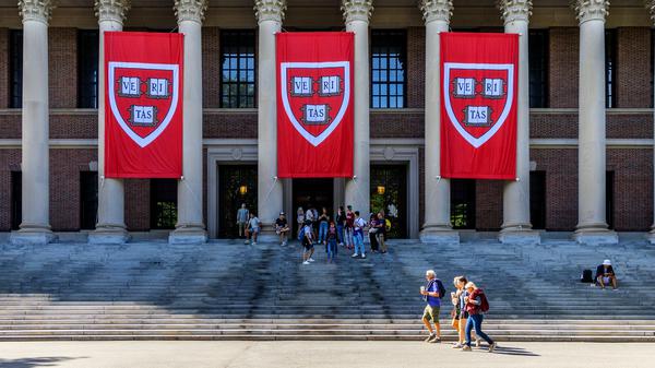 Studierende vor einer Bibliothek auf dem Campus der Harvard-Universität (Archivbild von 2024).