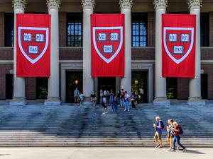 Studierende vor einer Bibliothek auf dem Campus der Harvard-Universität (Archivbild von 2024).