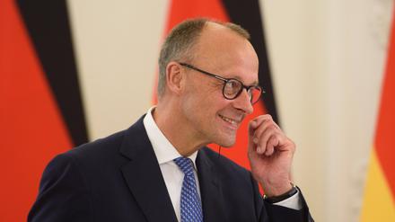 Der deutsche Bundeskanzler Friedrich Merz spricht zu den Medien während einer Pressekonferenz nach einem Treffen mit dem litauischen Präsidenten Gitanas Nauseda im Präsidentenpalast (Symbolbild).